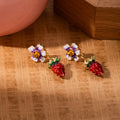 Sweet Cute Enamel Red Strawberry Flower Drop Stud Earrings For Women Summer Niche Alloy Jewelry Earrings view 3