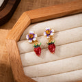 Sweet Cute Enamel Red Strawberry Flower Drop Stud Earrings For Women Summer Niche Alloy Jewelry Earrings view 2