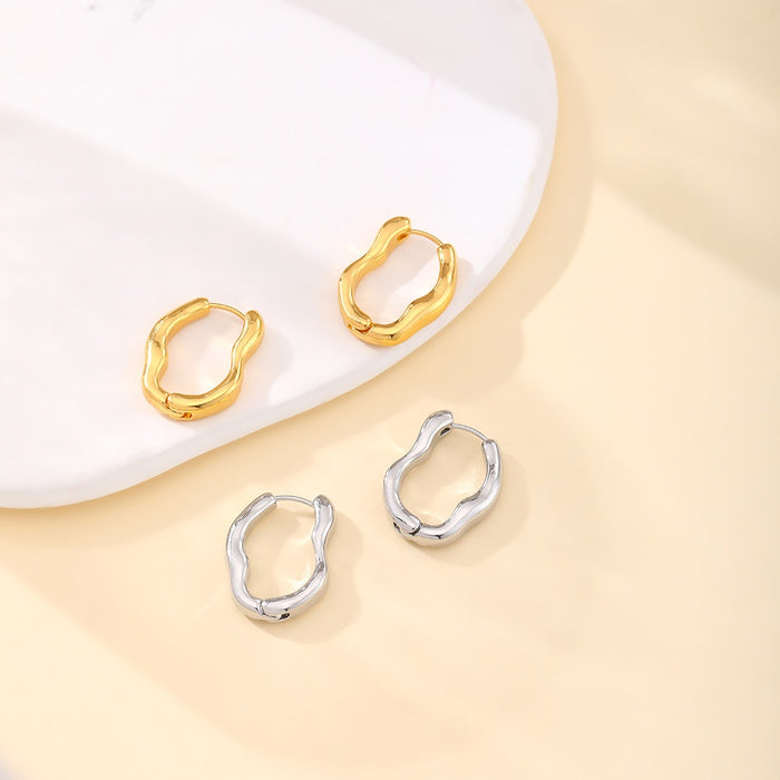 Elegant Irregular Geometric Alloy Huggie Hoop Earrings For Women Minimalist Gold Silver Ear Cuff Earrings