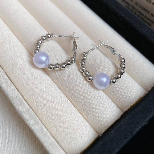 Faux Pearl Hoop Earrings With Silver Pins, European American Light Luxury Niche Design