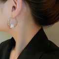 Faux Pearl Hoop Earrings With Silver Pins, European American Light Luxury Niche Design view 3