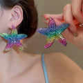 Metal Rhinestone Starfish Drop Earrings Summer Vacation Style Silver Post Geometric Ear Jewelry view 3
