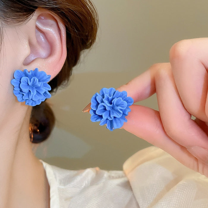 Fresh Summer Resin Flower Stud Earrings With Silver Pins, Geometric Sweet Minimalist Women's Jewelry