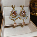 Vintage Court Style Teardrop Crystal Tassel Drop Earrings With Silver Pins view 3