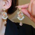 Vintage Court Style Teardrop Crystal Tassel Drop Earrings With Silver Pins view 4
