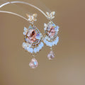 Vintage Court Style Teardrop Crystal Tassel Drop Earrings With Silver Pins view 1