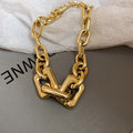 Gold Alloy Chain Spliced Necklace, European American Minimalist Statement Collarbone Jewelry view 4