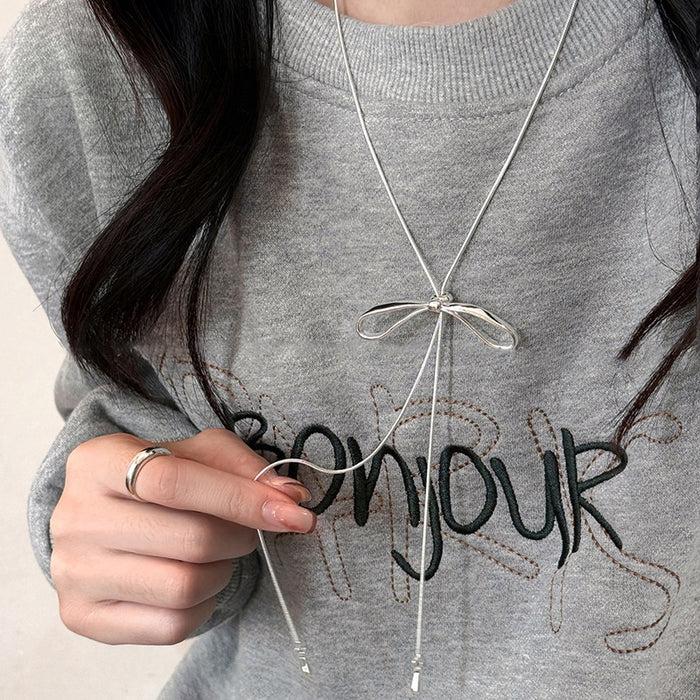 Style Alloy Bow Adjustable Slider Clavicle Necklace For Women Minimalist Geometric Jewelry