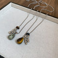 Stainless Steel Tiger Eye Teardrop Tassel Sweater Necklace With Rhinestone Cool Style view 2