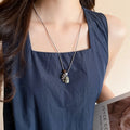 Stainless Steel Tiger Eye Teardrop Tassel Sweater Necklace With Rhinestone Cool Style view 1