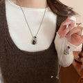 Stainless Steel Tiger Eye Teardrop Tassel Sweater Necklace With Rhinestone Cool Style view 3