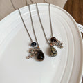 Stainless Steel Tiger Eye Teardrop Tassel Sweater Necklace With Rhinestone Cool Style view 4