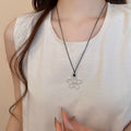 Sweet Minimalist Wax Cord Hollow Flower Alloy Collarbone Necklace for Women view 3