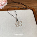 Sweet Minimalist Wax Cord Hollow Flower Alloy Collarbone Necklace for Women view 4