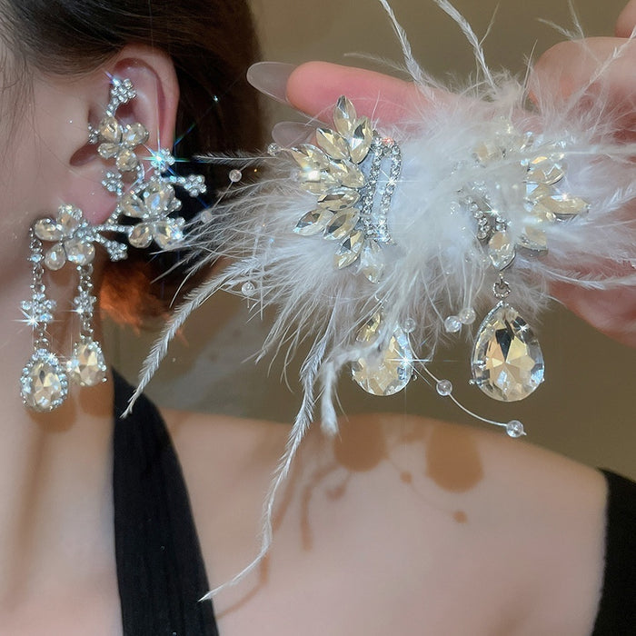 Chic Alloy Rhinestone Butterfly Flower Teardrop Stud Earrings For Women Elegant Light Luxury Jewelry
