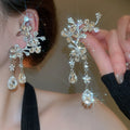 Chic Alloy Rhinestone Butterfly Flower Teardrop Stud Earrings For Women Elegant Light Luxury Jewelry view 3