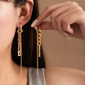 Elegant Vintage Minimalist Gold Tone Alloy Hoop Ear Cuff Long Chain Tassel Dangle Stud Earrings view 1