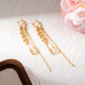 Elegant Vintage Minimalist Gold Tone Alloy Hoop Ear Cuff Long Chain Tassel Dangle Stud Earrings view 3