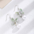 Elegant Vintage Green Marbled Butterfly Faux Pearl Rhinestone Alloy Hook Drop Dangle Earrings view 3