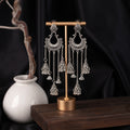 Vintage Bohemian Gold Alloy Chandelier Tassel Bell Jhumka Long Dangle Ethnic Statement Earrings view 3