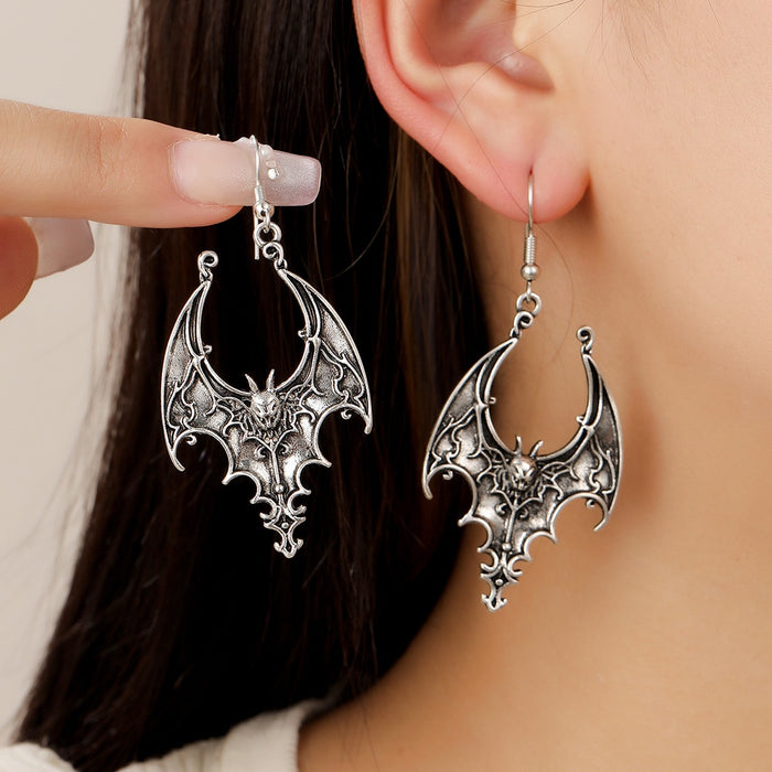 Vintage Dark Punk Silver Alloy Bat Wing Dangle Drop Halloween Gothic Statement Women's Earrings