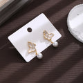 Elegant Zircon Butterfly Pearl Drop Studs For Women, Gold Tone Enamel Luxury Fashion Earrings view 2