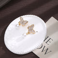 Elegant Zircon Butterfly Pearl Drop Studs For Women, Gold Tone Enamel Luxury Fashion Earrings view 3