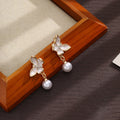 Elegant Zircon Butterfly Pearl Drop Studs For Women, Gold Tone Enamel Luxury Fashion Earrings view 4