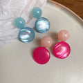 Minimalist Resin Round Pendant Drop Earrings With Silver Posts Geometric Sweet Fresh Style view 4