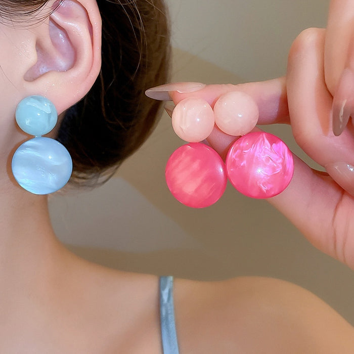 Minimalist Resin Round Pendant Drop Earrings With Silver Posts Geometric Sweet Fresh Style