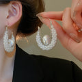 Chic U Shape Faux Pearl Mesh Stud Earrings For Women, Light Luxury Silver Needle Jewelry view 2
