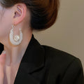 Chic U Shape Faux Pearl Mesh Stud Earrings For Women, Light Luxury Silver Needle Jewelry view 4