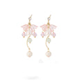 Elegant Pink Lily Of The Valley Flower Alloy Rhinestone Acrylic Petal Pearl Drop Stud Earrings view 5