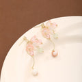 Elegant Pink Lily Of The Valley Flower Alloy Rhinestone Acrylic Petal Pearl Drop Stud Earrings view 4
