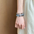 Natural Moonstone Silver Sheen Obsidian Beaded Bangle Minimalist Geometric Bracelet For Women view 3