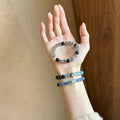 Natural Moonstone Silver Sheen Obsidian Beaded Bangle Minimalist Geometric Bracelet For Women view 4