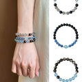 Natural Moonstone Silver Sheen Obsidian Beaded Bangle Minimalist Geometric Bracelet For Women view 1
