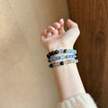 Natural Moonstone Silver Sheen Obsidian Beaded Bangle Minimalist Geometric Bracelet For Women view 2