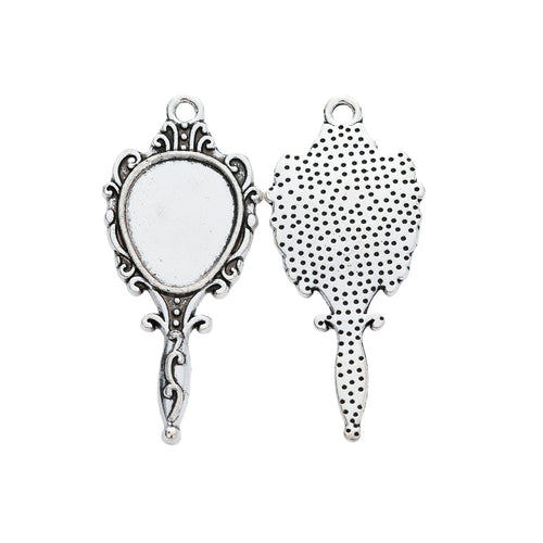 Antique Silver Zinc Alloy Mirror Charm Pendant for DIY Necklace Bracelet Jewelry Making