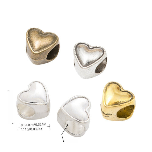 DIY Vintage Alloy Heart Large Hole Beads For Handmade European Bracelets And Necklaces