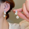 925 Sterling Silver Enamel Flower Pearl Stud Earrings Chic Geometric Light Luxury Ear Jewelry view 1