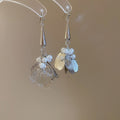 Chic Copper Hollow Petal Pearl Tassel Drop Earrings Geometric Ear Hook Fashion Jewelry view 4