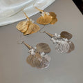 Chic Copper Hollow Petal Pearl Tassel Drop Earrings Geometric Ear Hook Fashion Jewelry view 2