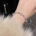 French Minimalist Copper Bangle With Zircon Round Chalcedony Flower Charm view 2