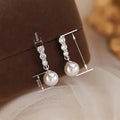 Gentle Lady Faux Pearl Drop Earrings With Geometric Round Zircon, Elegant Fashion Women Jewelry view 4