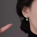 Gentle Lady Faux Pearl Drop Earrings With Geometric Round Zircon, Elegant Fashion Women Jewelry view 3