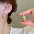 Copper Zircon Irregular Geometric Circle Ear Cuff Earrings, Vintage Light Luxury Style view 3