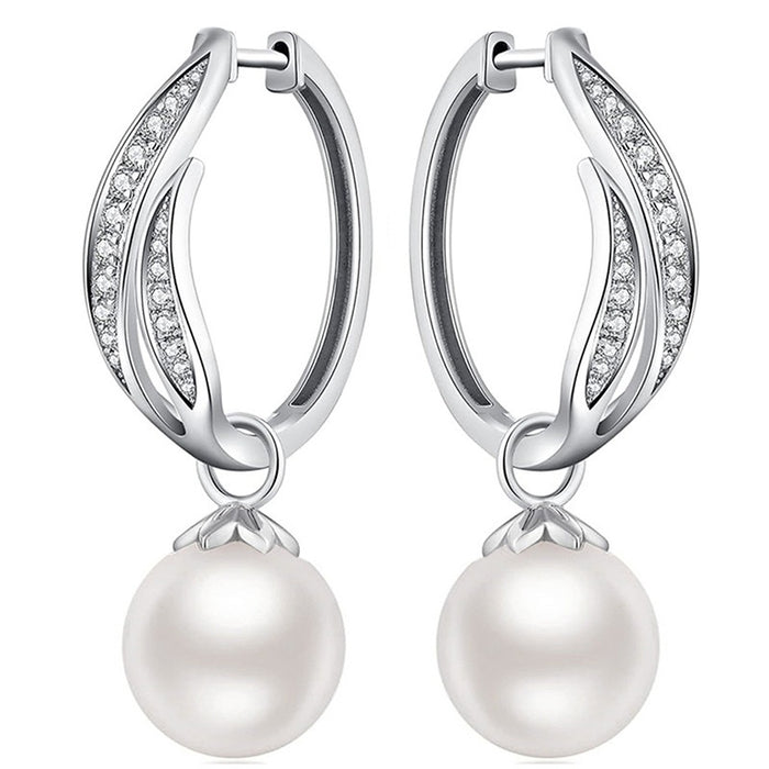 French Gloss Faux Pearl Drop Earrings With Micro Paved Zircon Geometric Elegant Women Jewelry