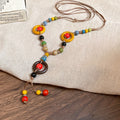 Ethnic Style Ceramic Bead Handwoven Geometric Round Choker Necklace Vintage New Chinese Design view 2