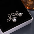 Elegant French Vintage Rhinestone Bowknot Faux Pearl Silver Needle Stud Earrings view 4